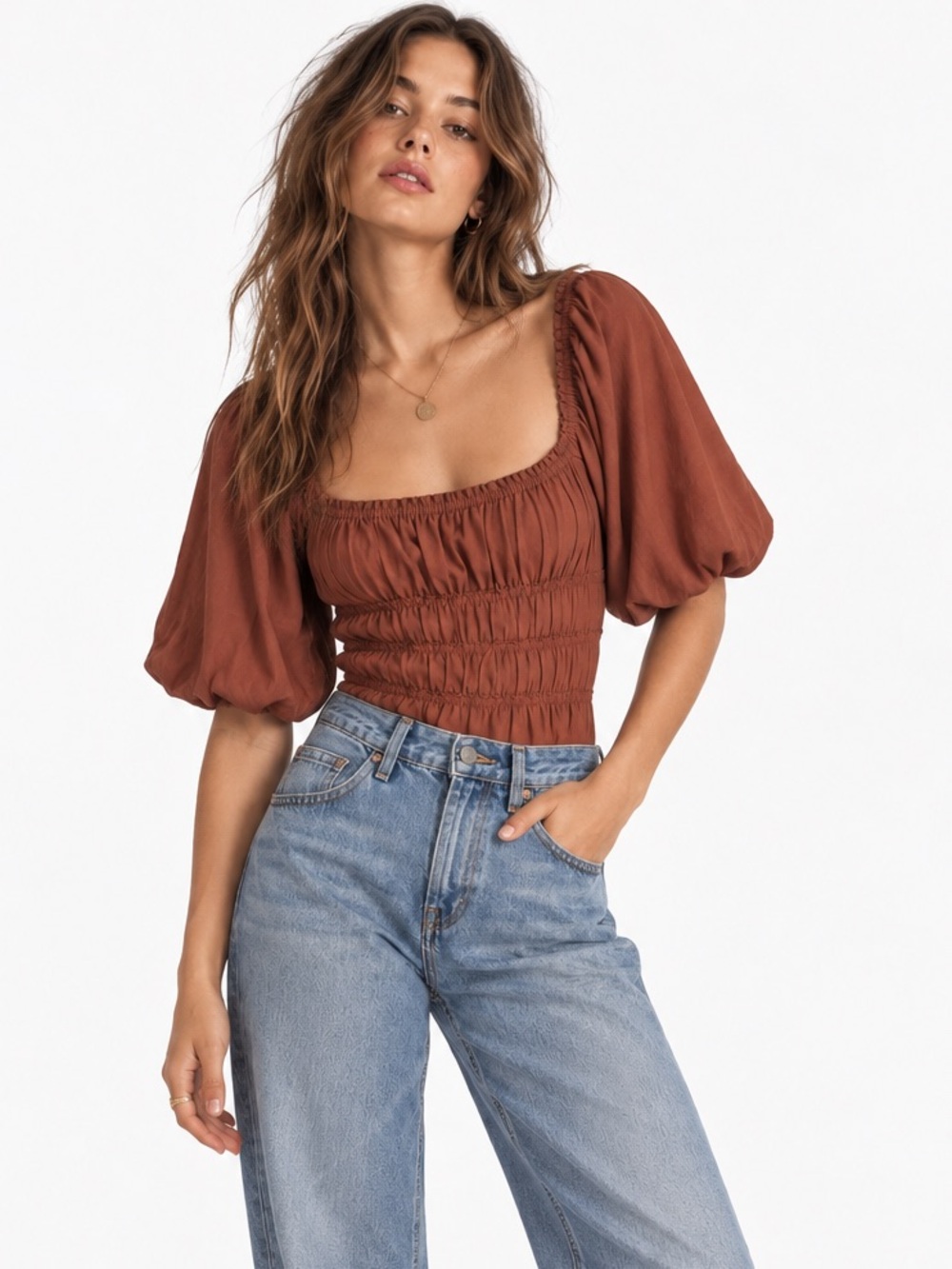 NWT Entro Lennon Ruched Bodysuit - Dark Brown